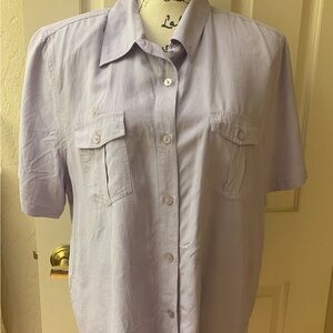 Laura Scott Lavender Silk Short Sleeve Button-Up Shirt